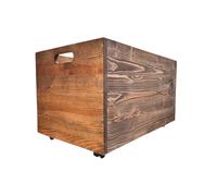 weeco Baúl de almacenamiento de madera con ruedas, 73 x 45 x 40 cm, madera de pino, marrón, multifuncional, para leña, juguetes, mantas