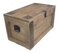 weeco Baúl de madera con diseño griego con ruedas, caja de madera de 80 x 47 x 45 cm, mesa de café, cofre del tesoro, mesa auxiliar, tapa plegable y espacio de almacenamiento, caja de muebles de