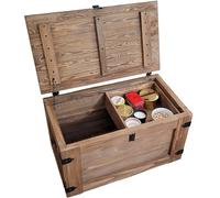 weeco Baúl de madera con estante móvil y ruedas, caja de madera con cajón deslizante, cofre del tesoro de madera, caja de almacenamiento con tapa plegable, 80 x 47 x 45 cm, 24 kg, color wengué