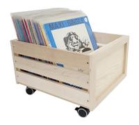 weeco Caja de madera con ruedas para discos de vinilo. Caja de madera calada sobre ruedas giratorias para libros, documentos, botellas. Contenedor de almacenamiento de haya - construcción