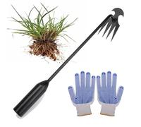 Weed Puller Tool Garden Weed Pulling Tool 4 Teeth Manganese Steel, Weeding Artifact Uprooting Weeding Tool, Weed Pulling Tool Stainless Steel Hand Weeder Tool (15.75in,as shown)