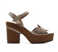 WEEKEND by Pedro Miralles - Sandalia de tacón ancho imitación madera,dedos fuera,tira con hebilla al tobillo,elegante, para: Mujer color: METAL HUMO talla:39