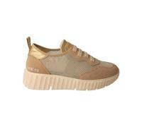 WEEKEND by Pedro Miralles - Zapatos Sneakers de Piel con cordón elástico,de cuña,Suela Blanca de Goma,Rejilla,Calado, para: Mujer Color: Oro Talla:38