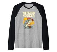 Weekend Hooker Funny Hombres Vintage Big Mouth Bass Fishing Camiseta Manga Raglan