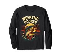 Weekend Hooker Funny Hombres Vintage Big Mouth Bass Fishing Manga Larga