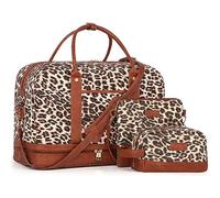 Weekender Bag for Women Canvas Overnight Bag Large Travel Tote Bag Carry on Shoe Bag with Shoe Compartment, Perfect for Travel/Daily Use/Birthday Gift, B-marrón leopardo 1pc, 19 inches (L) x 13 inches