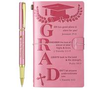 Weekgrat 2Pcs Christian Graduation Leather Notebook Pen 120 Pages Bible Verses Inspirational Notebook Graduation Christian Gifts 2026 High School College Congratulations Grad for Women Men(Pink)
