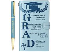Weekgrat 2Pcs Christian Graduation Leather Notebook Pen 120 Pages Bible Verses Inspirational Notebook Graduation Christian Gifts 2026 High School College Congratulations Grad for Women Men (Blue)