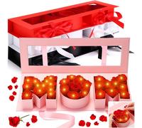 Weekgrat Paquete de 4 cajas de regalo de flores para mamá con luz LED para el día de la madre, caja floral rellenable vacía con forma de letra para arreglos, caja de embalaje de fresa de chocolate