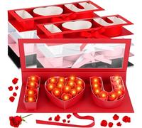 Weekgrat Paquete de 8 cajas de regalo vacías de San Valentín con texto en inglés "I Love You", rellenables, con luz LED, cartón, corazón, cartón, flores, con ventana transparente para regalo del día