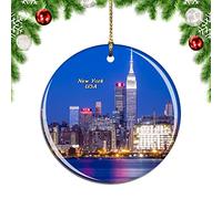Weekino América Estados Unidos Skyline Nueva York Decoración de Navidad Árbol de Navidad Adorno Colgante Ciudad Viaje Colección de Recuerdos Porcelana 2.85 Pulgadas