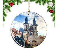 Weekino Plaza de la Ciudad Vieja Checa Praga Decoración de Navidad Árbol de Navidad Adorno Colgante Ciudad Viaje Colección de Recuerdos Porcelana 2.85 Pulgadas