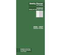 Weekly Planner Undated Notebook for Travelers, Dark Olive Green Cover: Week format in Left Page, Graph (Grid) format in Right Page, 52/53 Weeks,1 Full Year, Regular Size 8.27 x 4.33 Inches (210 x 110 mm), Cream Paper, 110 Pages