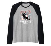 Weenie The People, perro salchicha, perro salchicha, fuegos artificiales patrióticos estadounidenses Camiseta Manga Raglan