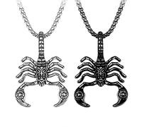 Weenkeey 2 collares de escorpión, gótico, punk, rock, hip hop, collar con colgante de amuleto de rey escorpión para hombre, color negro y plateado