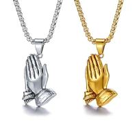 Weenkeey 2 piezas oración manos collar colgante manos orando collar hip hop punk religioso collar para hombres mujeres - plata oro