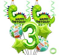 Weenkeey 3 Años Dinosaurio Globos de cumpleaños Gran Dinosaurio lindo papel de aluminio globo Globo Número 3 para fiesta temática de dinosaurios Decoración de cumpleaños de niños y niñas - Verde