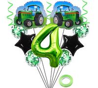 Weenkeey 4 años tractor cumpleaños globo gigante tractor lámina globo granja tractor fiesta temática globo Globo de helio 4 verde estrella Globo para la decoración de la fiesta de cumpleaños