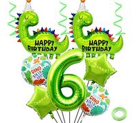 Weenkeey 6 Años Dinosaurio Globos de cumpleaños Gran Dinosaurio lindo papel de aluminio globo Globo Número 6 para fiesta temática de dinosaurios Decoración de cumpleaños de niños y niñas - Verde