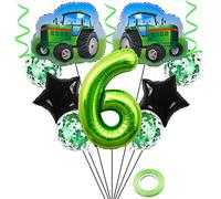 Weenkeey 6 años tractor cumpleaños globo gigante tractor lámina globo granja tractor fiesta temática globo Globo de helio 6 verde estrella Globo para la decoración de la fiesta de cumpleaños