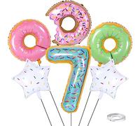 Weenkeey 7 Años Cumpleaños Donut Globos Globo de Papel de Aluminio Gigante de Donut Número 7 Globo de Mylar para Donut Tema de la Fiesta Suministros Baby Shower Niñas Cumpleaños Decoración