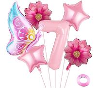 Weenkeey 7 Años Mariposa Globos Cumpleaños Mariposa Rosa Gigante Globo Papel Aluminio Número 7 Globo Globo Girasol para Mariposa Tema la Fiesta Suministros Baby Shower Niñas Cumpleaños Decoración