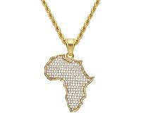 Weenkeey Collar con colgante de mapa de África, collar de continente africano, tarjeta de la madre de África, collar para hombres y mujeres - oro