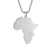 Weenkeey Collar con colgante de mapa de África de acero inoxidable, collar de continente africano, mapa de la madre de la madre collar para hombres y mujeres - plata