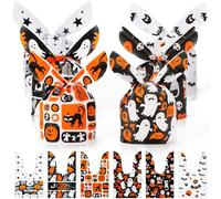 Weenkilly 100 bolsas de golosinas de Halloween, 6 estilos de bolsas de dulces para niños, bonitas bolsas de plástico con orejas de conejo, bolsas de regalo de Halloween para truco o trato, regalos de