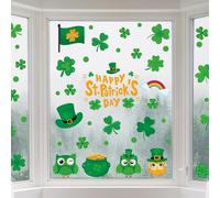 WEEPA - Decoración para el día de San Patricio, 46 unidades, trébol de trébol de cuatro hojas, calcomanías para ventanas, calcomanías de trébol irlandés, trébol feliz día de San Patricio