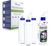 Weeplow® - 3 Filtros de Agua + 1 Descalcificador Compatible con Cafetera DeLonghi Magnifica, Dinamica, Eletta, Autentica, DLSC002 y todas las Series ECAM ESAM ETAM [VENDEDOR FRANCÉS]