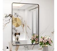 WEER Espejo de baño Rectangular con Marco Negro, 61 x 91 cm, Negro Mate, Montaje en Pared, Estilo Moderno, Vidrio Templado inastillable, fácil de Instalar