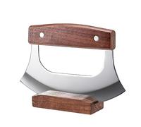 WEERSHUNCoowolf Ulu Knife Pizza Cutter Rocker Knife Mezzaluna Knife with Base, Classic Walnutwood and Sharp Stainless Steel Blades, Ideal for Chopping Herbs or Salads- Essential Kitchen Knives