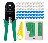 WEETOTUNG Kit de herramientas de cable de red RJ45, incluyendo 30 conectores RJ45 Cat6, 30 cubiertas RJ45, 1 probador de cables y 1 crimpadora de producto principal