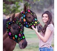 Weewooday 2 máscaras de mosca de caballo para caballos, máscaras suaves para orejas, máscara suave y elástica con protección UV (estrella, L)