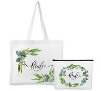 Weewooday 2 Piezas de Set de Bolsas de Regalos de Bride Bolso Tote de Lona y Neceser de Maquillaje para Mujer Novia Boda Bolsa de Cosméticos para Compromiso Fiesta Nupcial Regalo Viaje