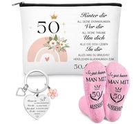 Weewooday Regalo de Cumpleaños Número para Mujer Incluido Neceser para Mujer Calcetines y Llaveros Ideas de Regalo para Damas Esposa Madre Abuela Amiga Hija Hermanas (Cincuenta Años)