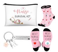 Weewooday Set de Regalo de Agradecimiento para Enfermera Cuidador Medias Llavero Bolso de Cosméticos para Mujeres Nurse Survival Kit Gracias Regalo para Navidad Dia de Enfermera