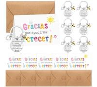 Weewooday Set de Regalo para Profesora 6 Llaveros Grabados de Abeja 6 Tarjetas de Felicitación de Gracias por Ayudarme a Crecer 6 Sobres para Maestros por el Día del Profesor Graduación Cumpleaños