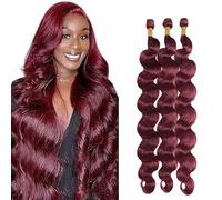 Weeybay Body Wave Human Hair Bundles Cabello Humano Natural Burgundy #99J Color Human Hair Extensiones De Pelo Humano Double Weft Weave 50g/Paquete 30 32 34 Pulgadas