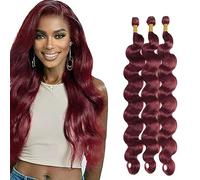 Weeybay Body Wave Human Hair Bundles Cabello Humano Natural Burgundy #99J Color Human Hair Extensiones De Pelo Humano Double Weft Weave 50g/Paquete 26 28 30 Pulgadas