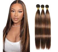 Weeybay Bone Straight Human Hair Bundles Cabello Humano Natural Highlight Brown P4/30 Human Hair Extensiones De Pelo Humano Double Weft Weave 50g/Paquete 26 28 30 Pulgadas