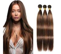 Weeybay Bone Straight Human Hair Bundles Cabello Humano Natural Highlight Brown P4/30 Human Hair Extensiones De Pelo Humano Double Weft Weave 50g/Paquete 30 32 34 Pulgadas