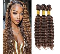 Weeybay Deep Wave Human Hair Bundles Cabello Humano Natural Highlight Brown P4/30 Color Human Hair Extensiones De Pelo Humano Double Weft Weave 50g/Paquete 26 28 30 Pulgadas