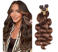 Weeybay Extensiones de cabello humano Body Wave de pelo humano, mechones de cabello humano, extensiones de cabello humano doble trama 50 g/pieza P4/30 Highlight Brown Color 40 cm
