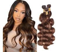 Weeybay Extensiones de cabello humano de Body Wave, mechones de cabello humano, extensiones de cabello humano, doble trama, 50 g/pieza, color marrón, P4/30, color 14, 16, 18 pulgadas