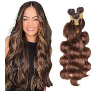 Weeybay Extensiones de cabello humano de Body Wave, mechones de cabello humano, extensiones de cabello humano, doble trama, 50 g/pieza, color marrón, P4/30, color 24, 26, 28 pulgadas