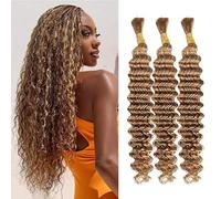 Weeybay Extensiones De Pelo Humano Deep Wave Human Braiding Hair for Boho Braids #27 Blonde Color Cabello Humano Natural Human Hair Extensions No Weft Weave 50g/Piece 28 28 28 Pulgadas