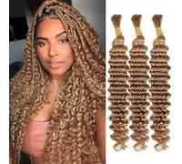 Weeybay Extensiones De Pelo Humano Deep Wave Human Braiding Hair for Boho Braids #27 Blonde Color Cabello Humano Natural Human Hair Extensions No Weft Weave 50g/Piece 14 14 14 Pulgadas
