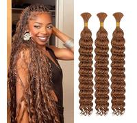 Weeybay Extensiones De Pelo Humano Deep Wave Human Braiding Hair for Boho Braids #30 Brown Color Cabello Humano Natural Human Hair Extensions No Weft Weave 50g/Piece 12 12 12 Pulgadas